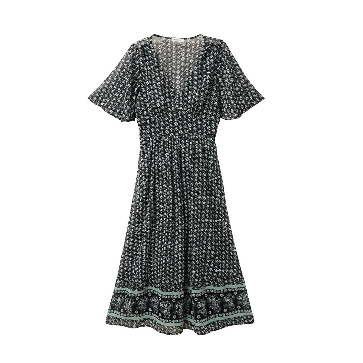 Robe longue évasée col v voile noir, CACHE CACHE