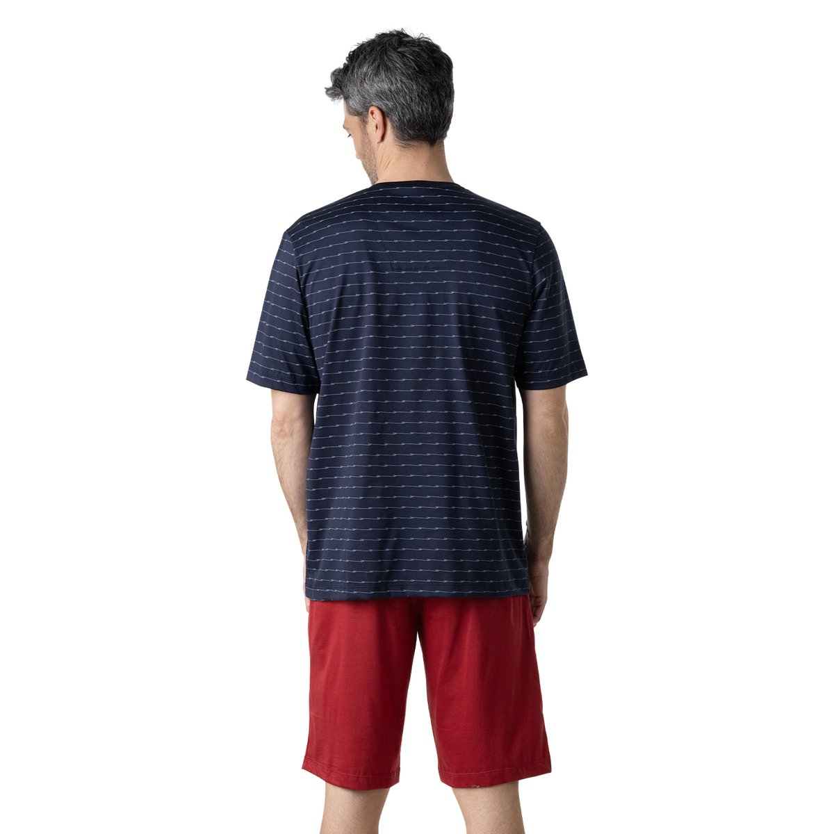 Pyjama court MERCERISE marine imprimé cordage-rouge, EMINENCE