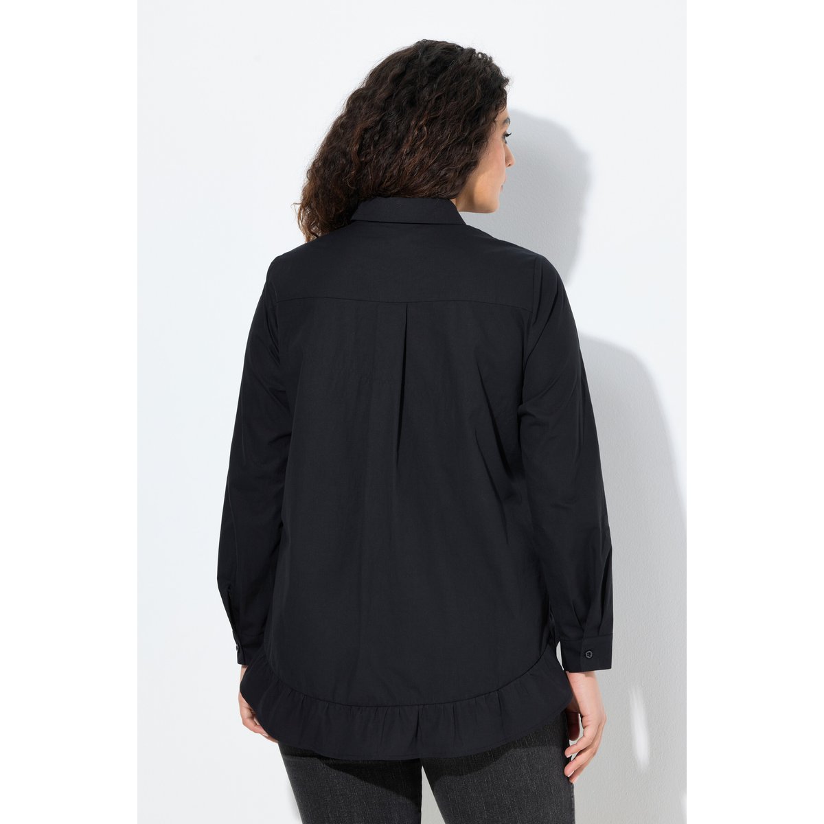 Chemisier évasé à col chemise et manches noir, ULLA POPKEN