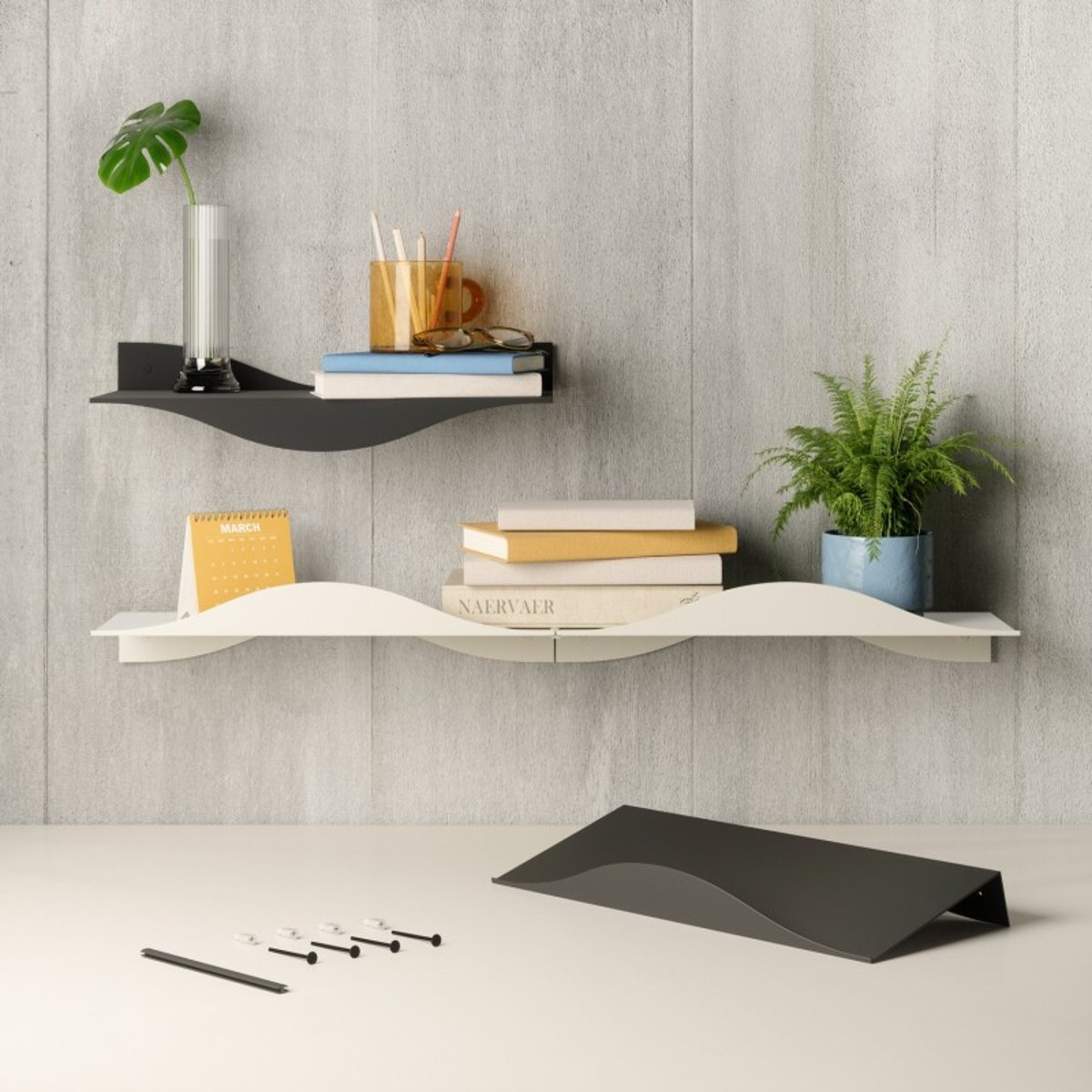 Etagère murale modulable acier  SURF set de 2 noir, UMBRA