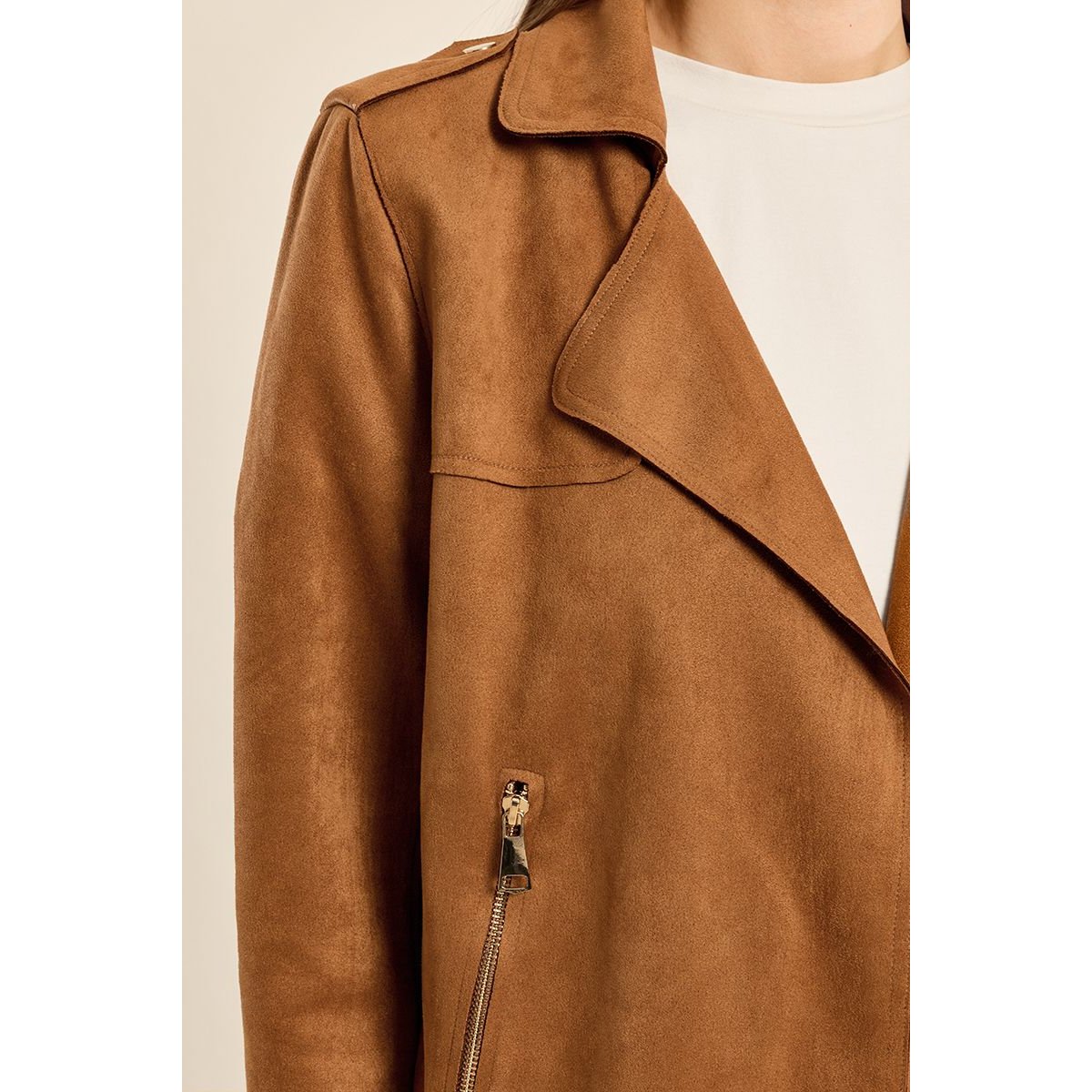 Veste perfecto en suédine camel, MOLLY BRACKEN