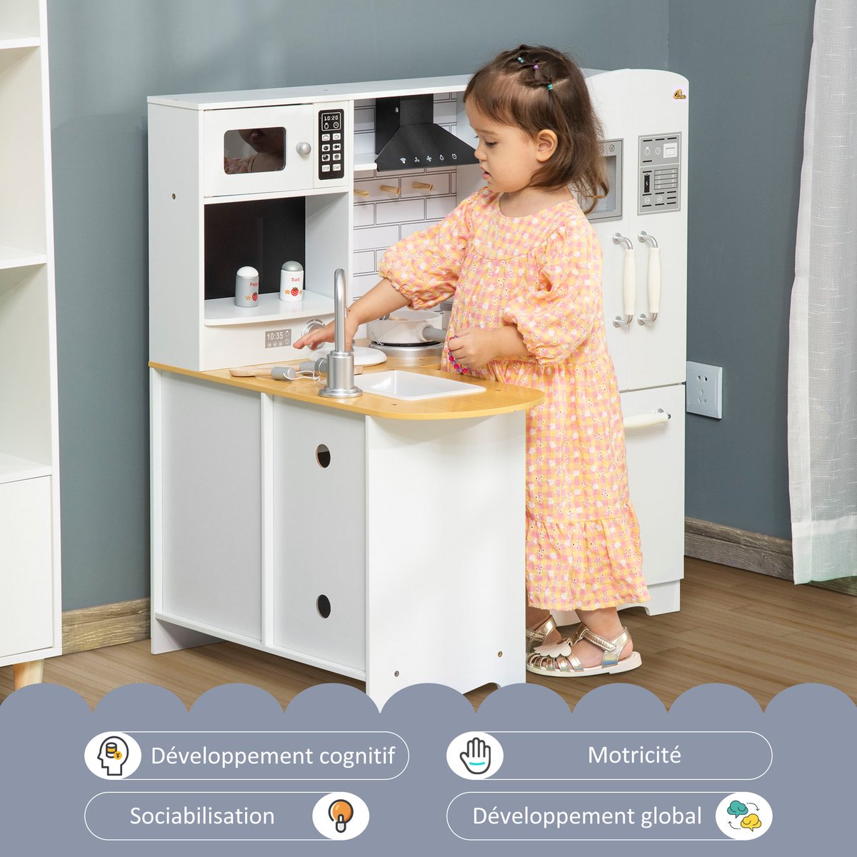Ensemble de cuisine pour enfants MDF Blanc blanc, HOMCOM