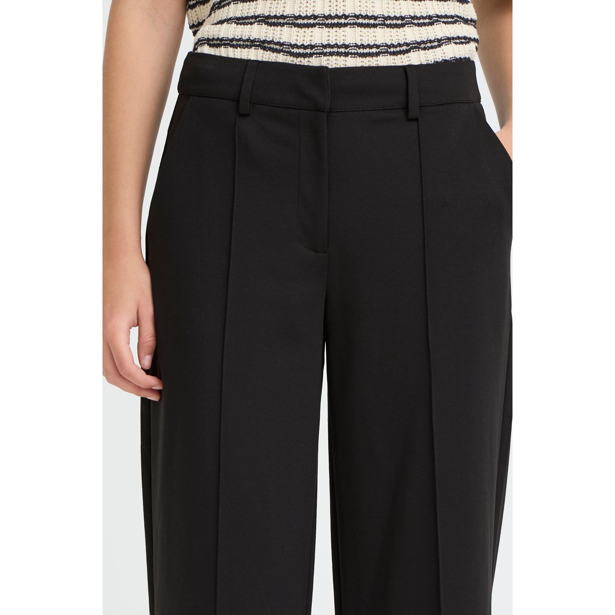 Pantalon coupe droite, jambes larges, taille haute noir, ICHI