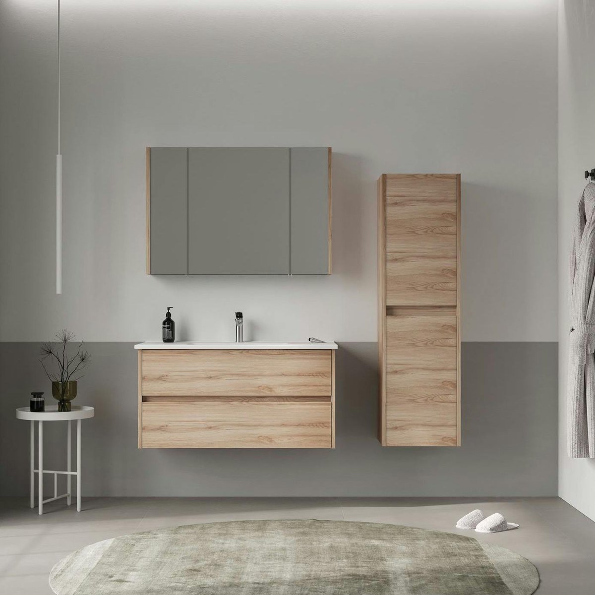 Meuble sous vasque 2 tiroirs 100 cm + vasque MOANA bois clair, PIER IMPORT