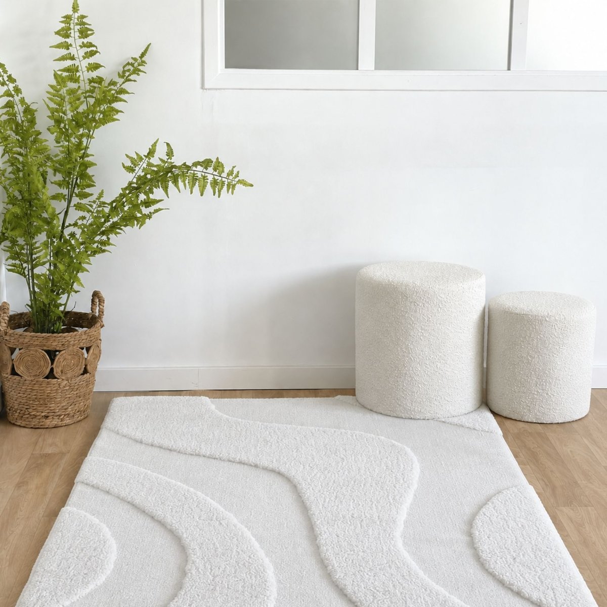 Tapis de salon motif ondulation en relief, - Effet texturé blanc, OPJET