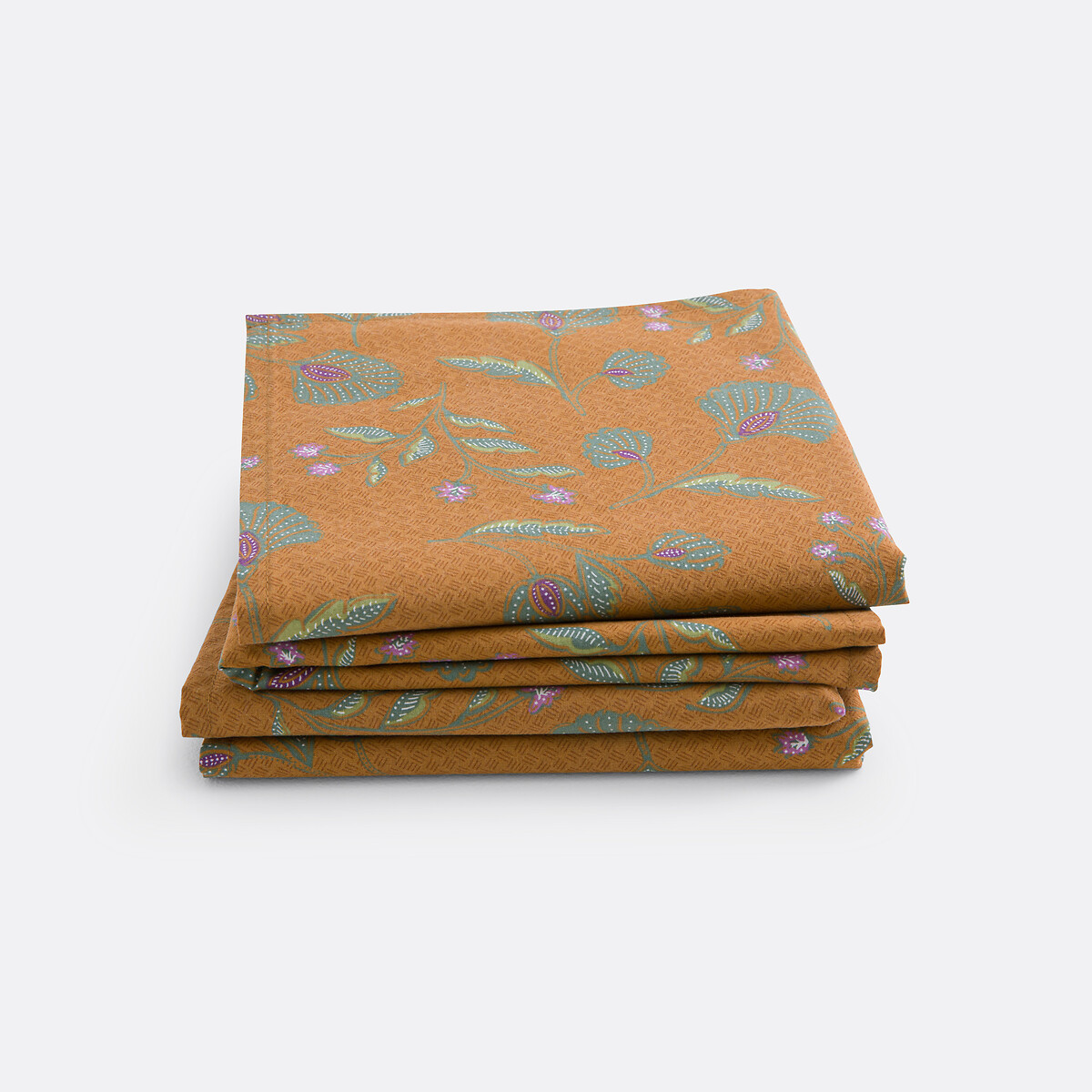 Lot de 4 serviettes de table coton lavé, Damrey caramel imprimé, LA REDOUTE INTERIEURS
