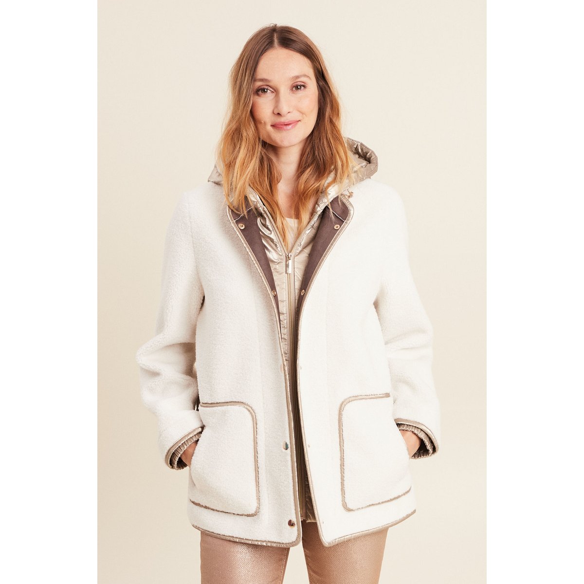 Manteau laine mouton à capuche ecru, BREAL