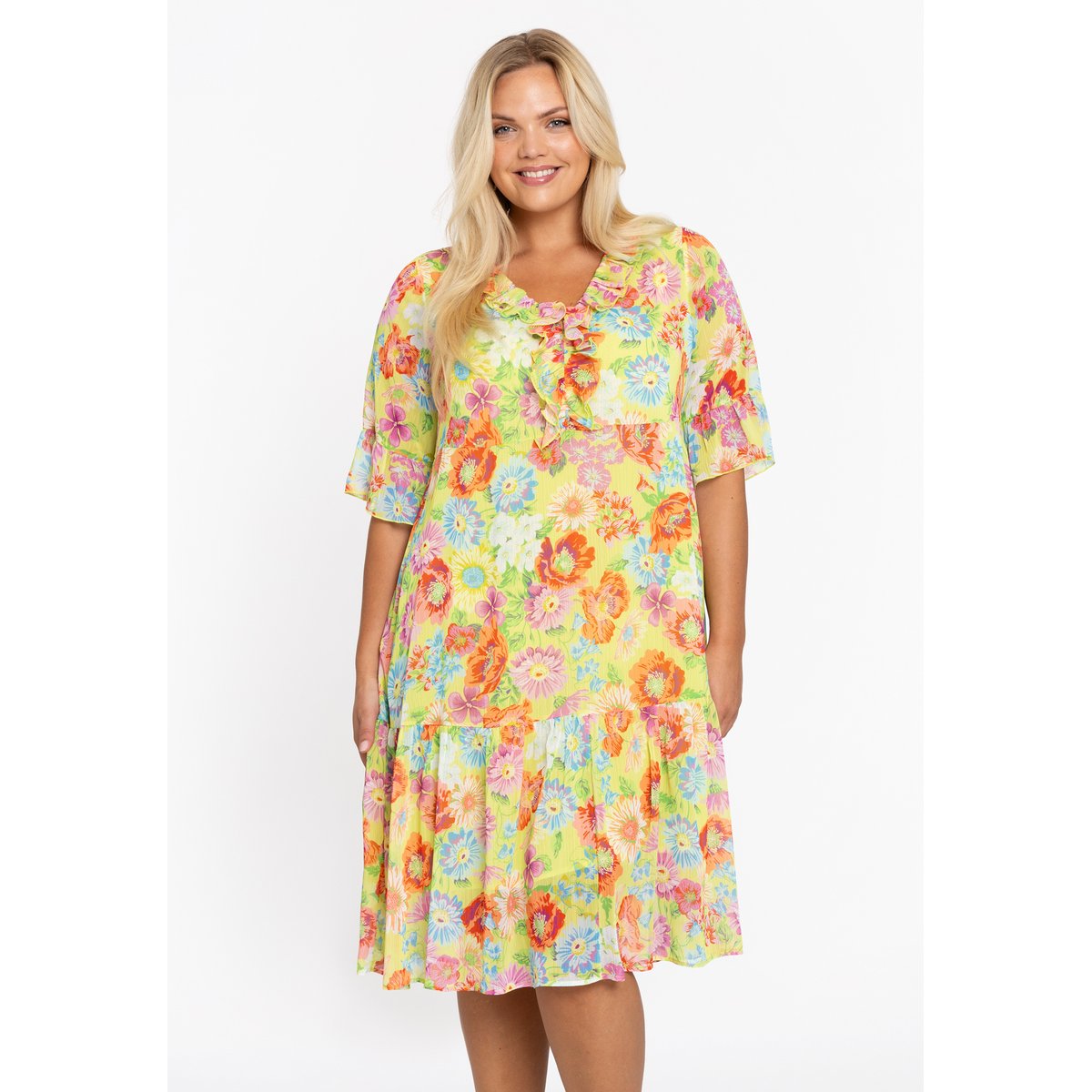 Robe imprimé / imprimée floral vert vif, YOEK
