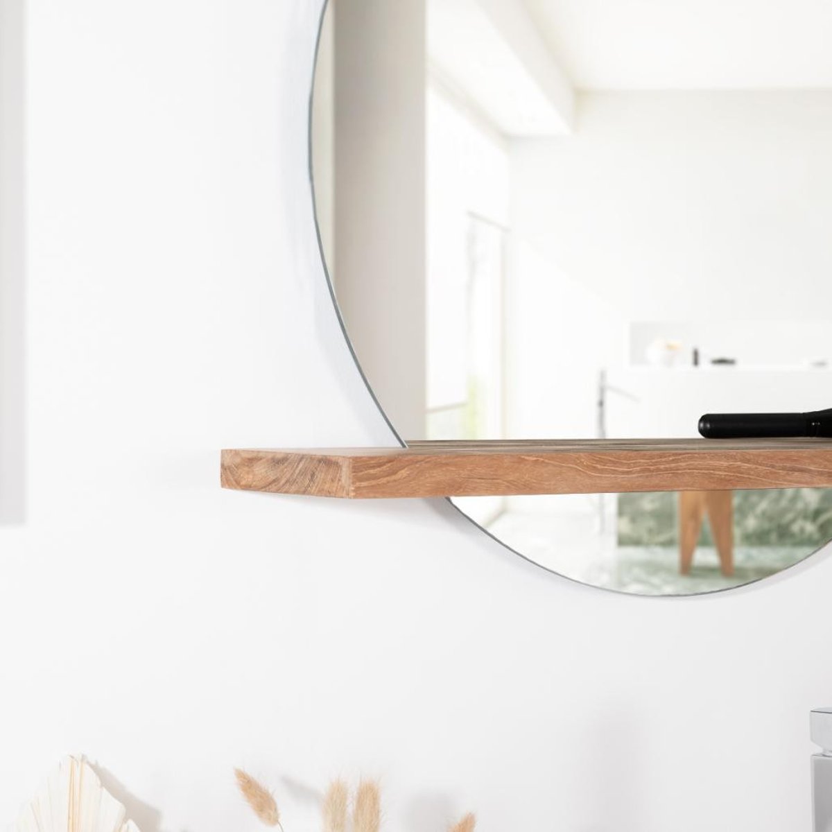 Miroir de en teck massif rond BOLOGNE naturel, WANDA COLLECTION