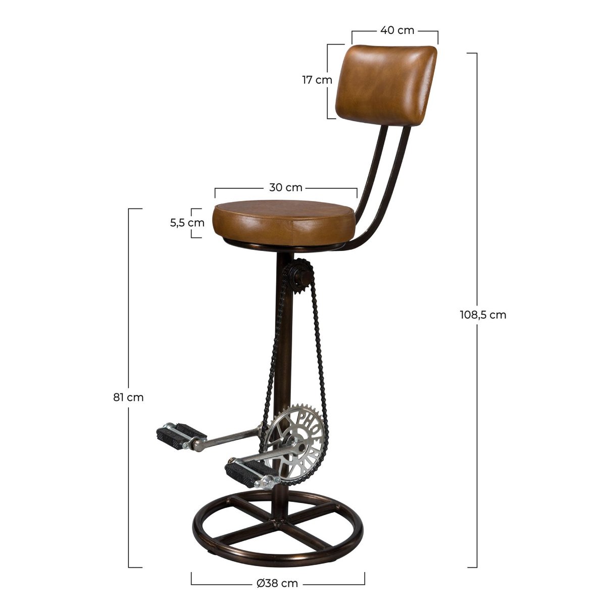 Chaise de bar 76 cm en cuir avec dossier - PHOENIX marron, MAISON PAVANE