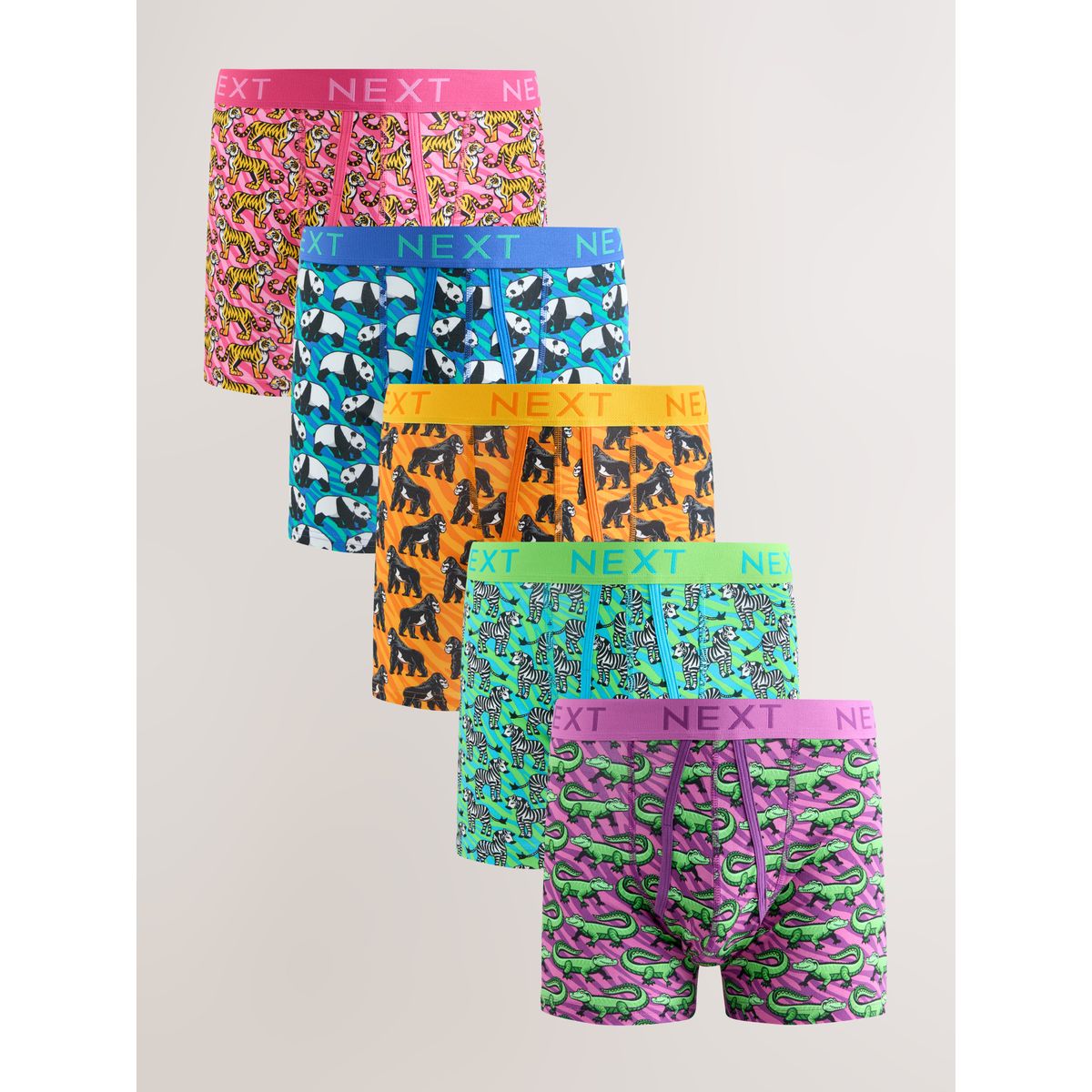 Boxer avec ouverture sur le devant, lot de 5 motif animaux rose vif/bleu, NEXT