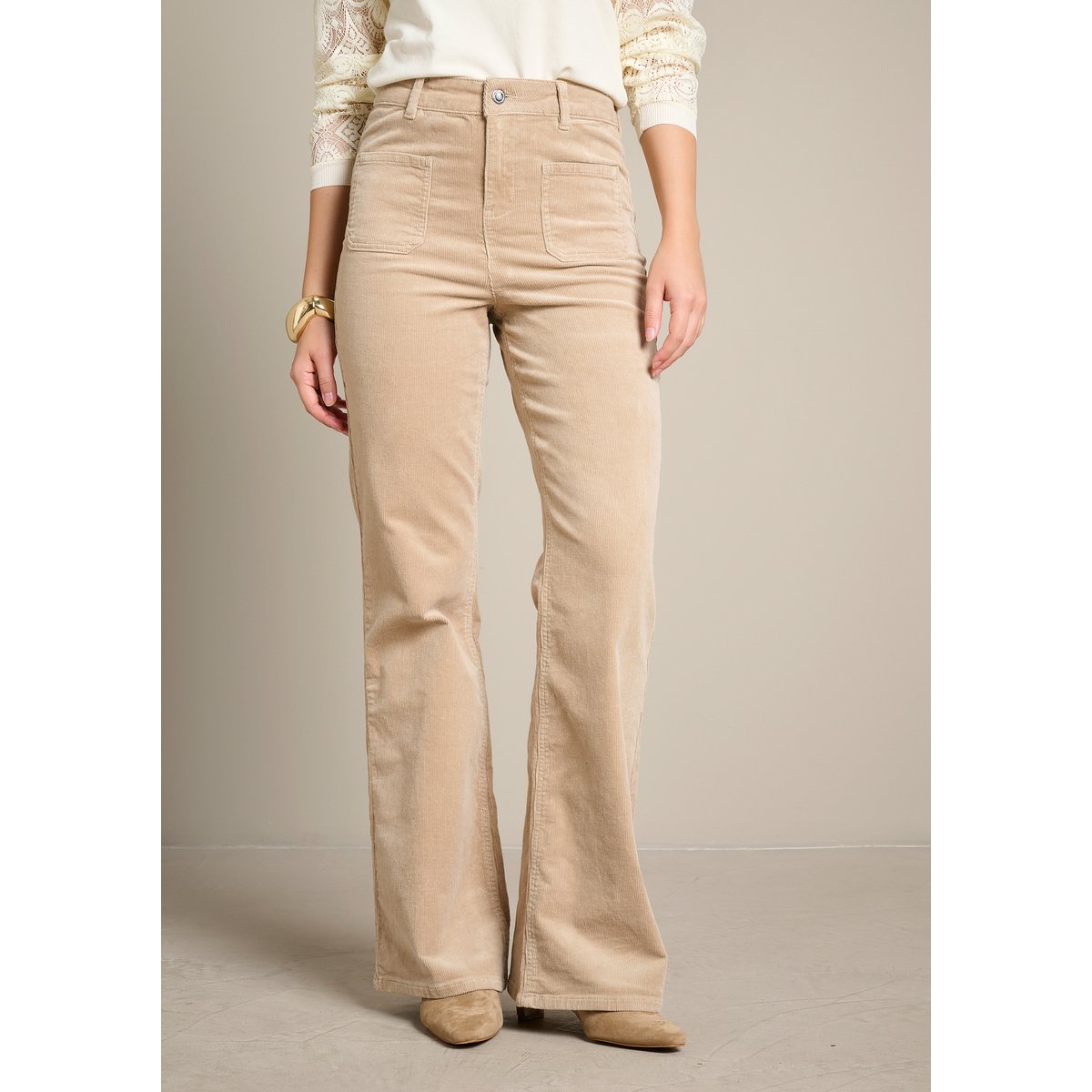 Pantalon bootcut en velours côtelé lt beige, LOLALIZA