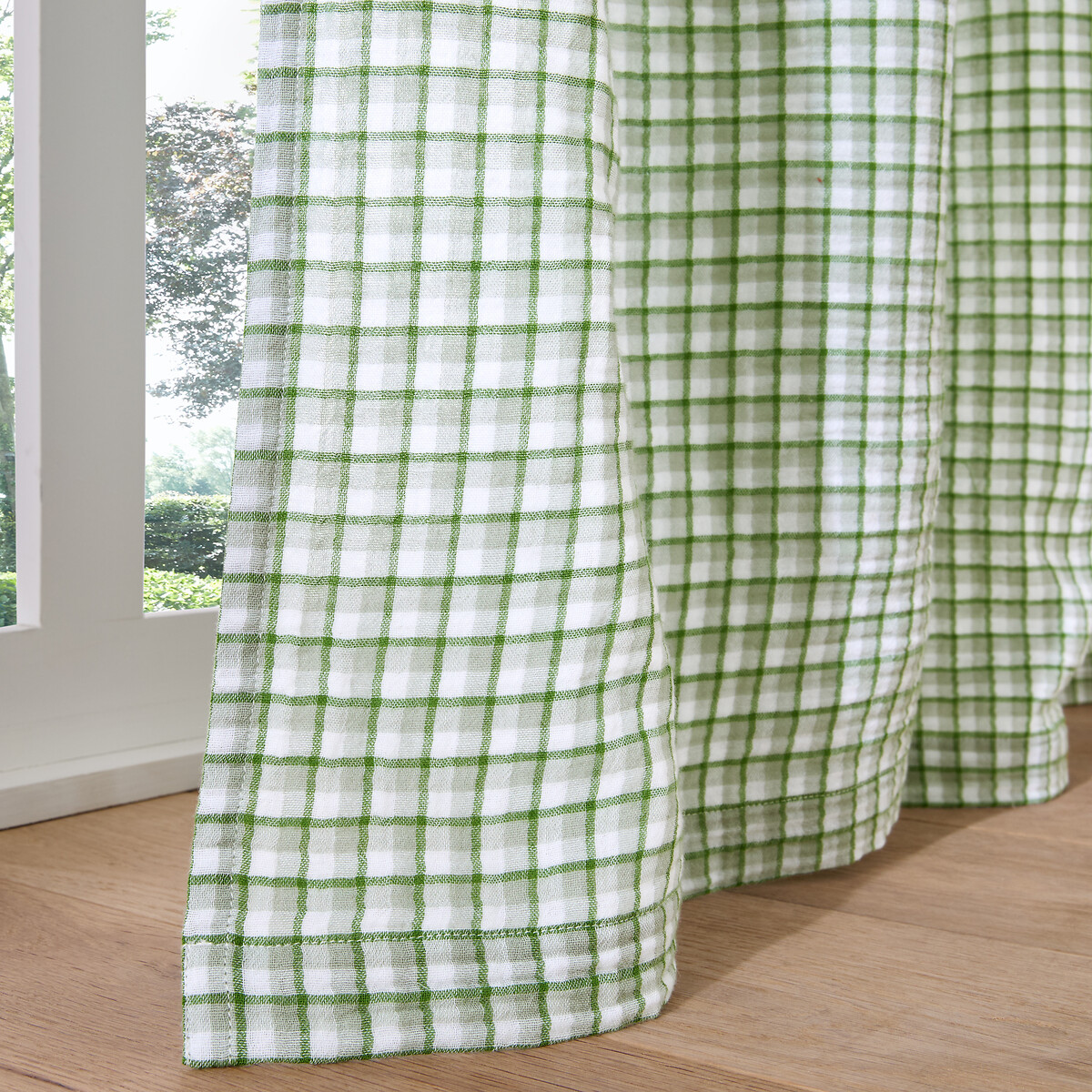 Rideau motif vichy, gaze de coton, à anneaux, NINON vichy vert, LA REDOUTE INTERIEURS