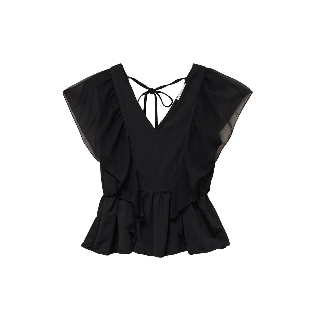 Blouse décolleté voile manches courtes noir, CACHE CACHE