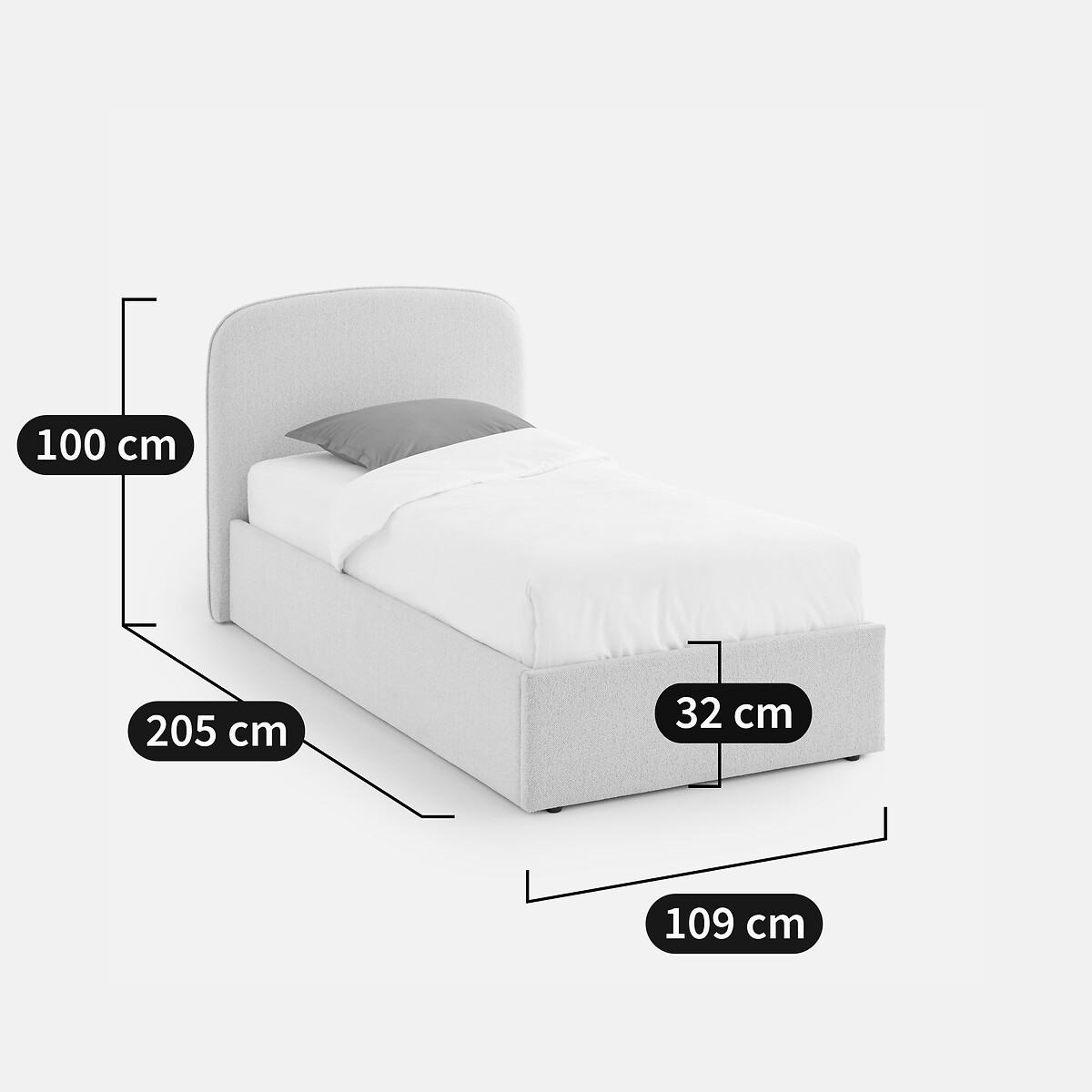Lit coffre avec sommier relevable, tissu bouclette, CONTO ecru, LA REDOUTE INTERIEURS