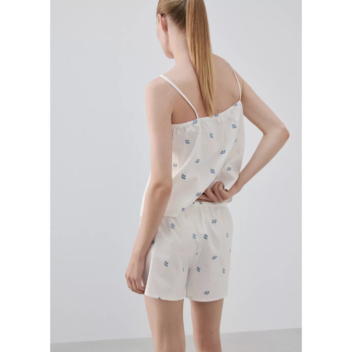 Pyjama complet 100 % coton à imprimé floral blanc, MANGO