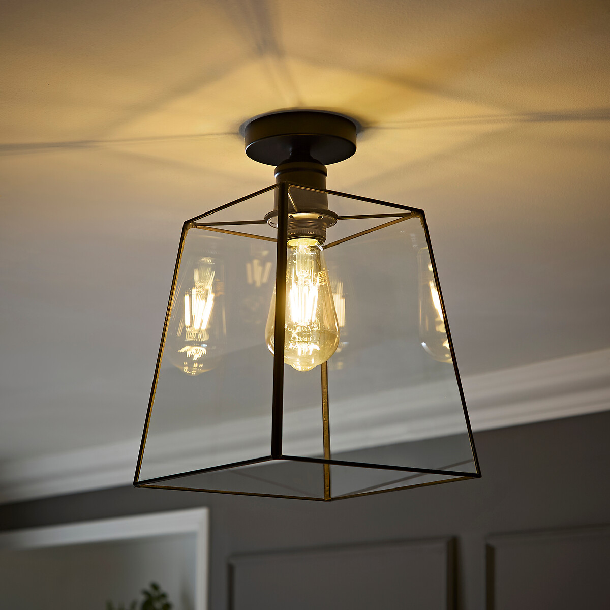 Sylvia Lantern Flush Ceiling Light matt black, SO'HOME