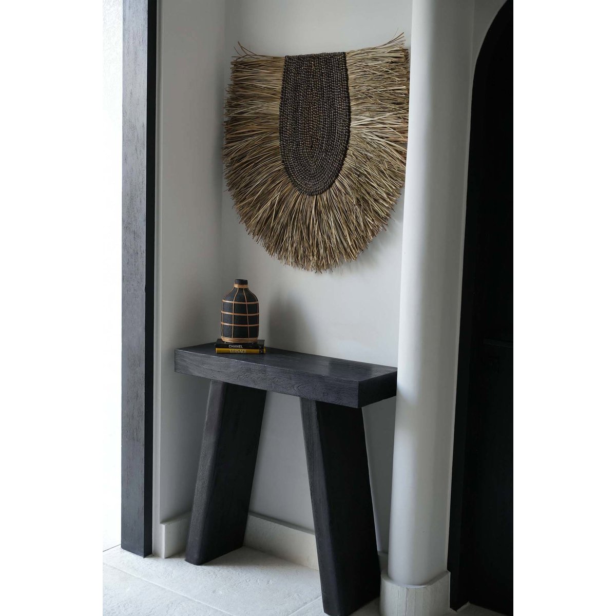 Vase en terre cuite et rotin WHOOPY noir beige, BAZAR BIZAR