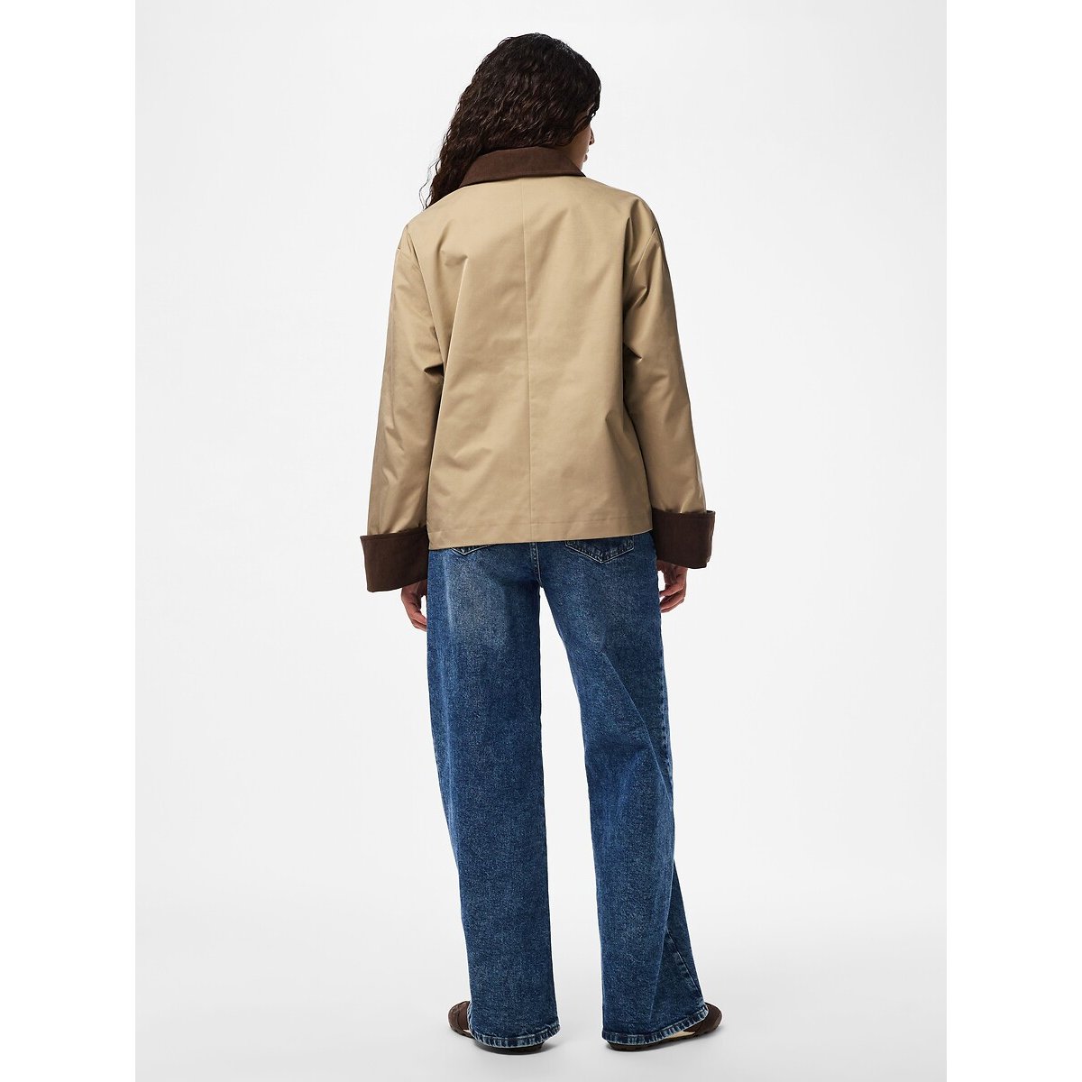 Trench corto doppio materiale beige, PIECES