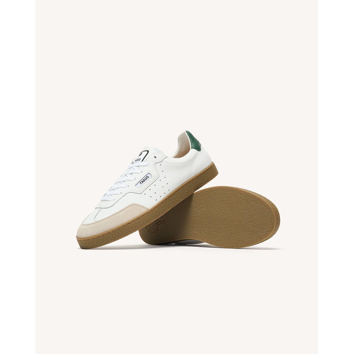 Baskets basses en cuir blanc et vert, FAGUO