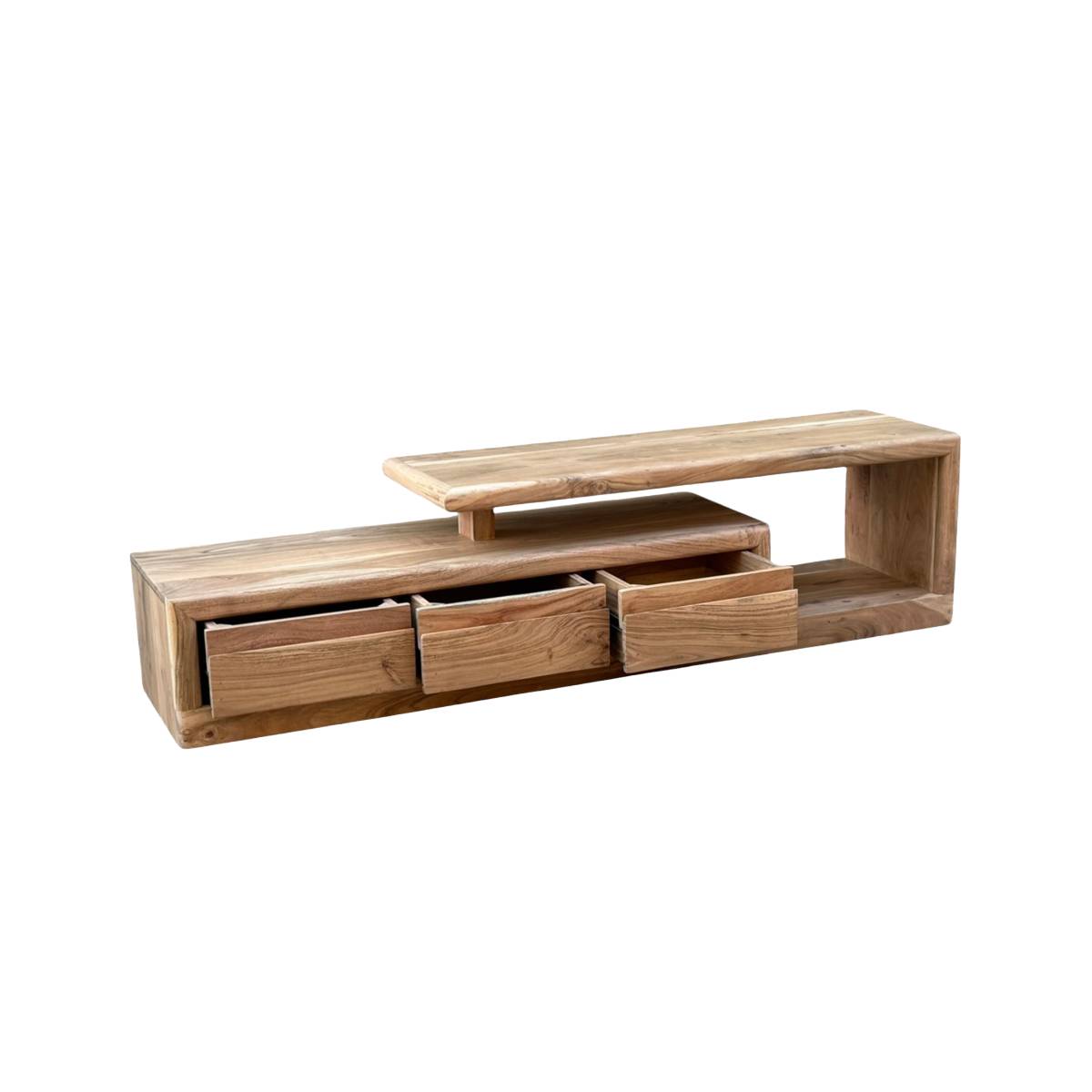 Meuble TV en bois d'acacia LEORA bois clair, MADE IN MEUBLES 