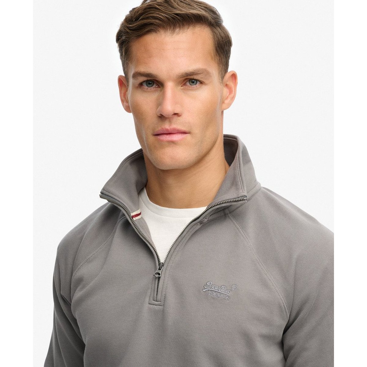Pull Henley Raglan Logo Essential gris manor house, SUPERDRY