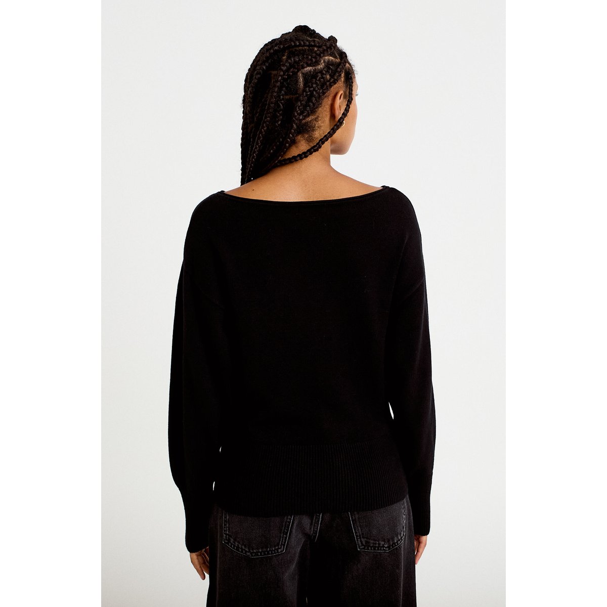 Pull oversize col bateau manches longues noir, CACHE CACHE