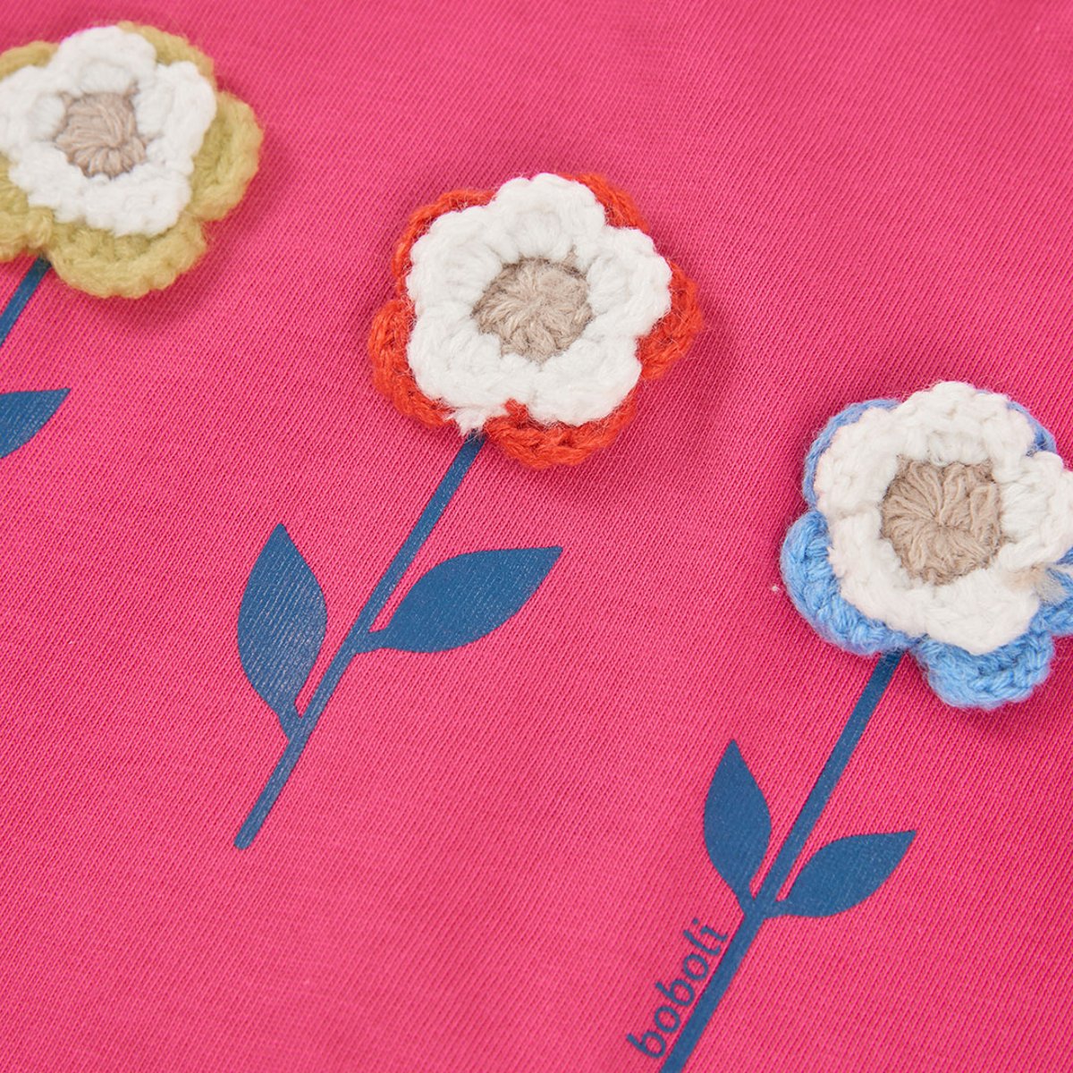 T-shirt fille en maille fraise broderie fleurs violet, BOBOLI