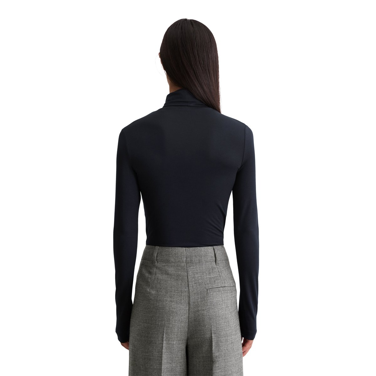 T-shirt long à col roulé regular en TENCEL™ Modal bleu foncé, MARC O'POLO