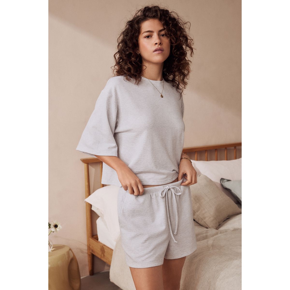 Ensemble pyjama short texturé gris, NEXT