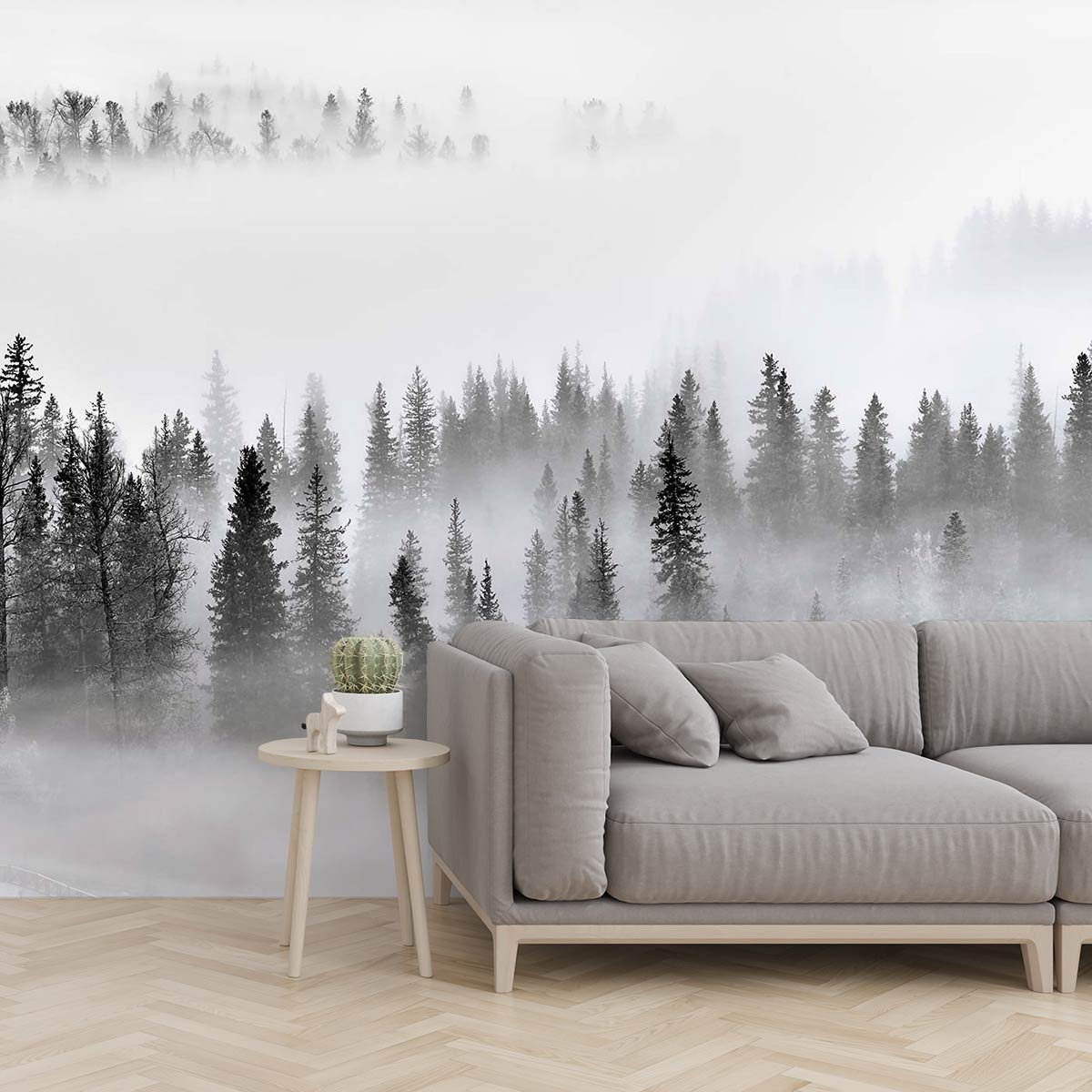 Papier peint panoramique foret dans le brouillard intissé, HEXOA