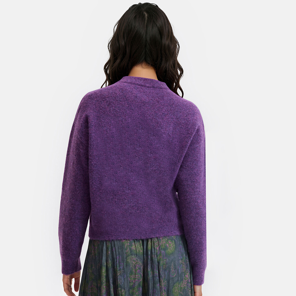 Korte trui met ronde hals en lage mouwinzet violet, LA REDOUTE COLLECTIONS
