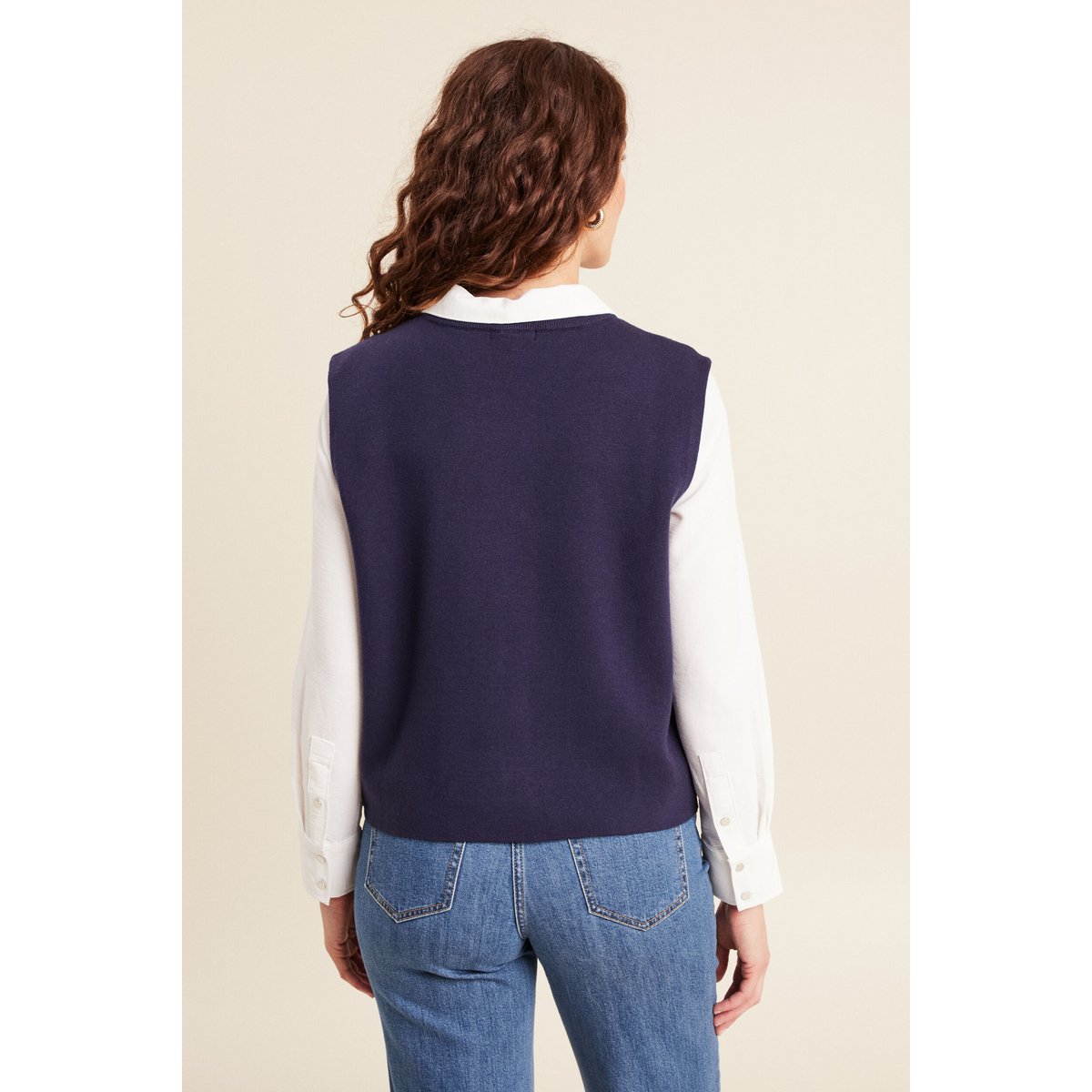 Gilet droit court sans manches bleu marine, BREAL