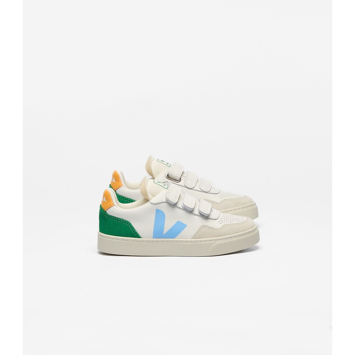 Kids Small V-90 Leather Trainers white/blue/green, VEJA