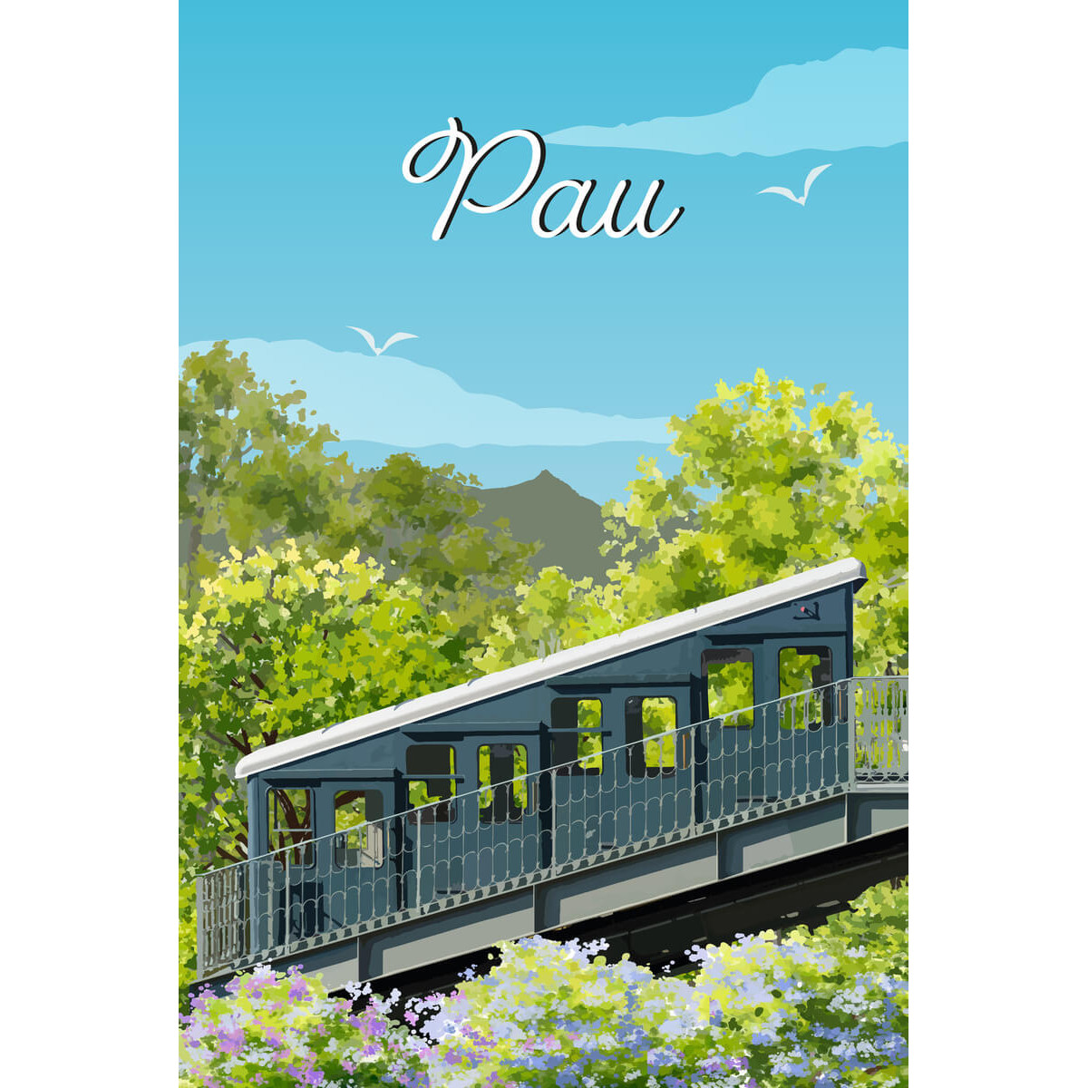 Tableau Mural Illustration Funiculaire De Pau ILLUSTRATION tableaux sur toile-vert, CEANOTHE