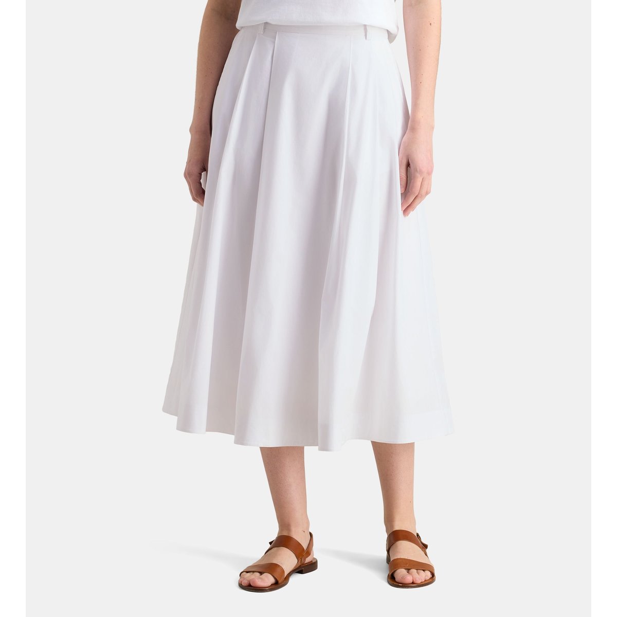 Jupe trapèze à pinces ecaille pop en popeline de coton bio blanc, GALERIES LAFAYETTE