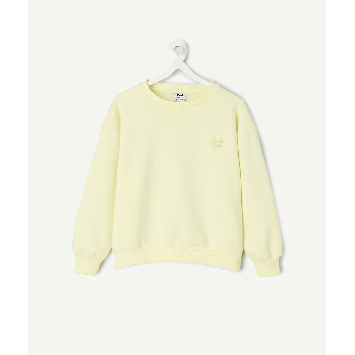 Sweat col rond, avec message brodé poitrine jaune, TAPE A L'OEIL