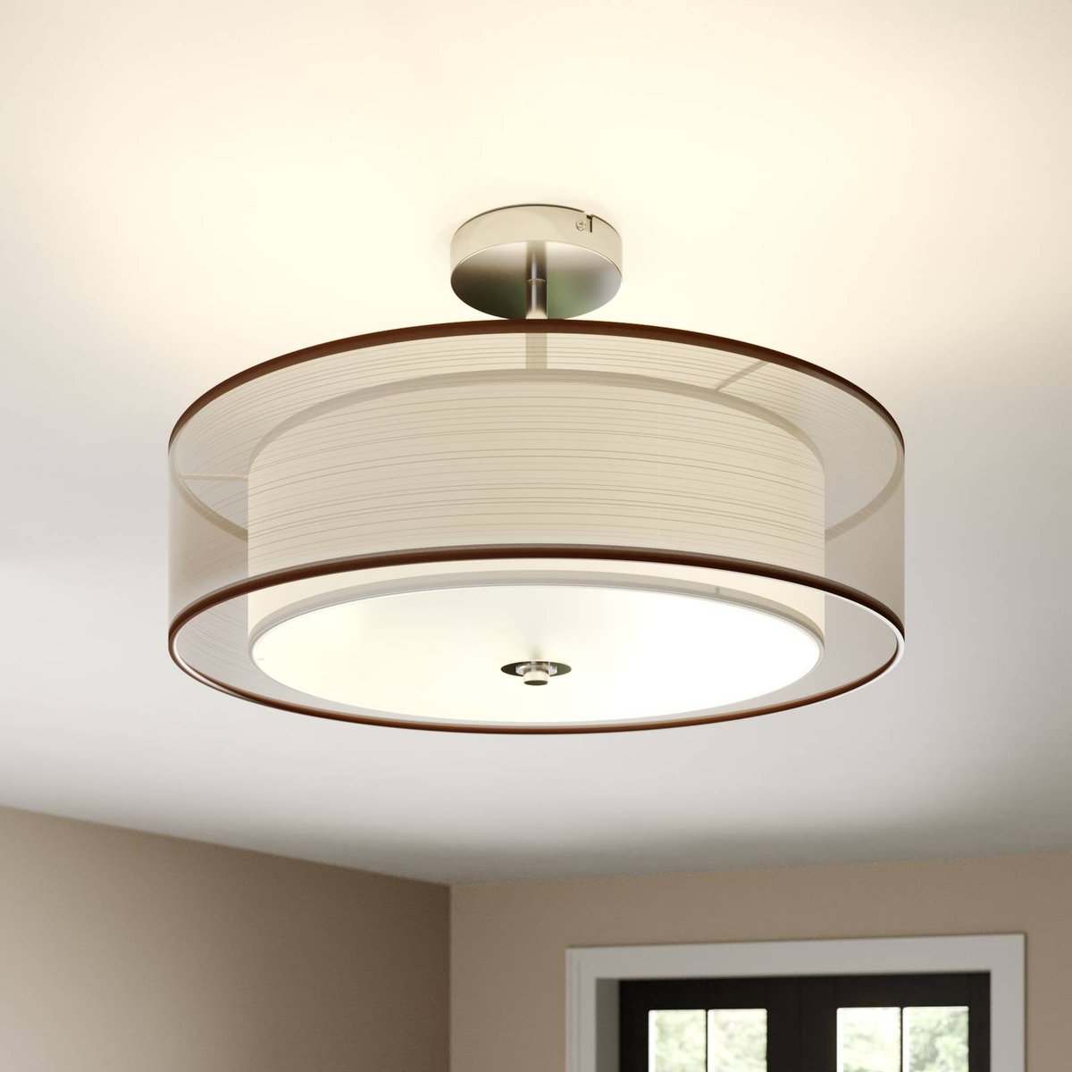 Plafonnier en textile moderne, Pikka chrome, marron, blanc, LINDBY