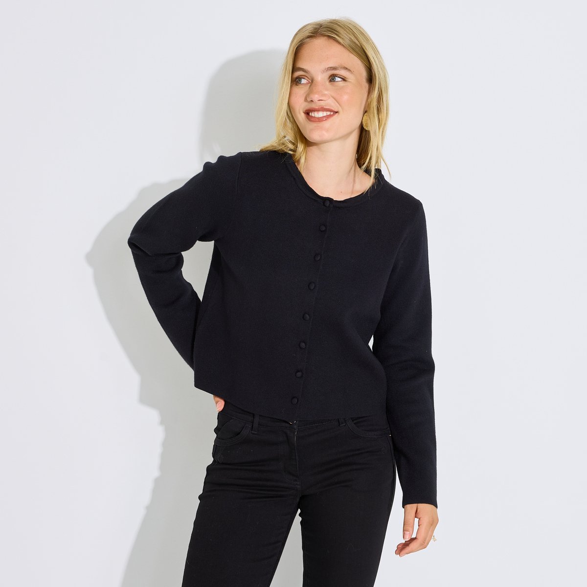 Gilet court avec col amovible noir, GRAIN DE MALICE
