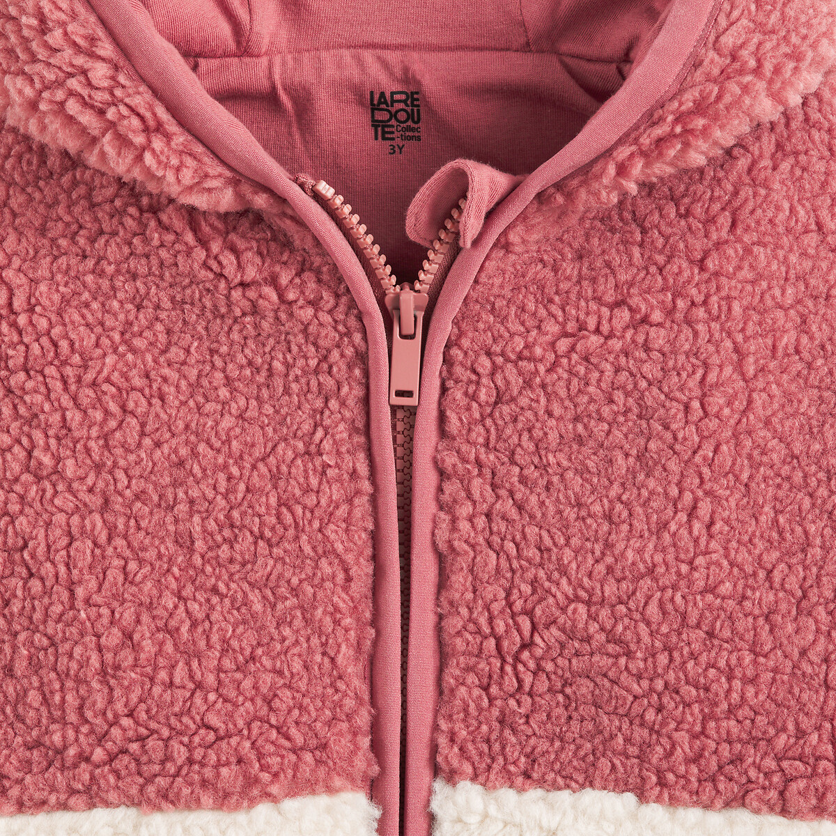 Gilet zippé à capuche, sherpa doublé jersey rose + beige, LA REDOUTE COLLECTIONS
