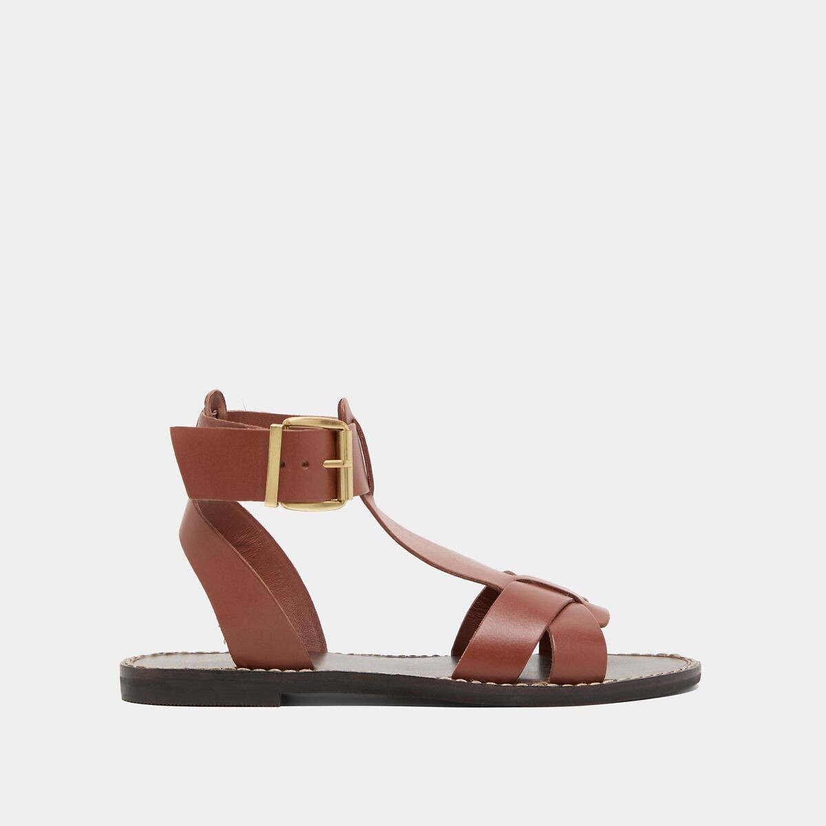 Sandales plates en cuir Whisper cognac, JONAK