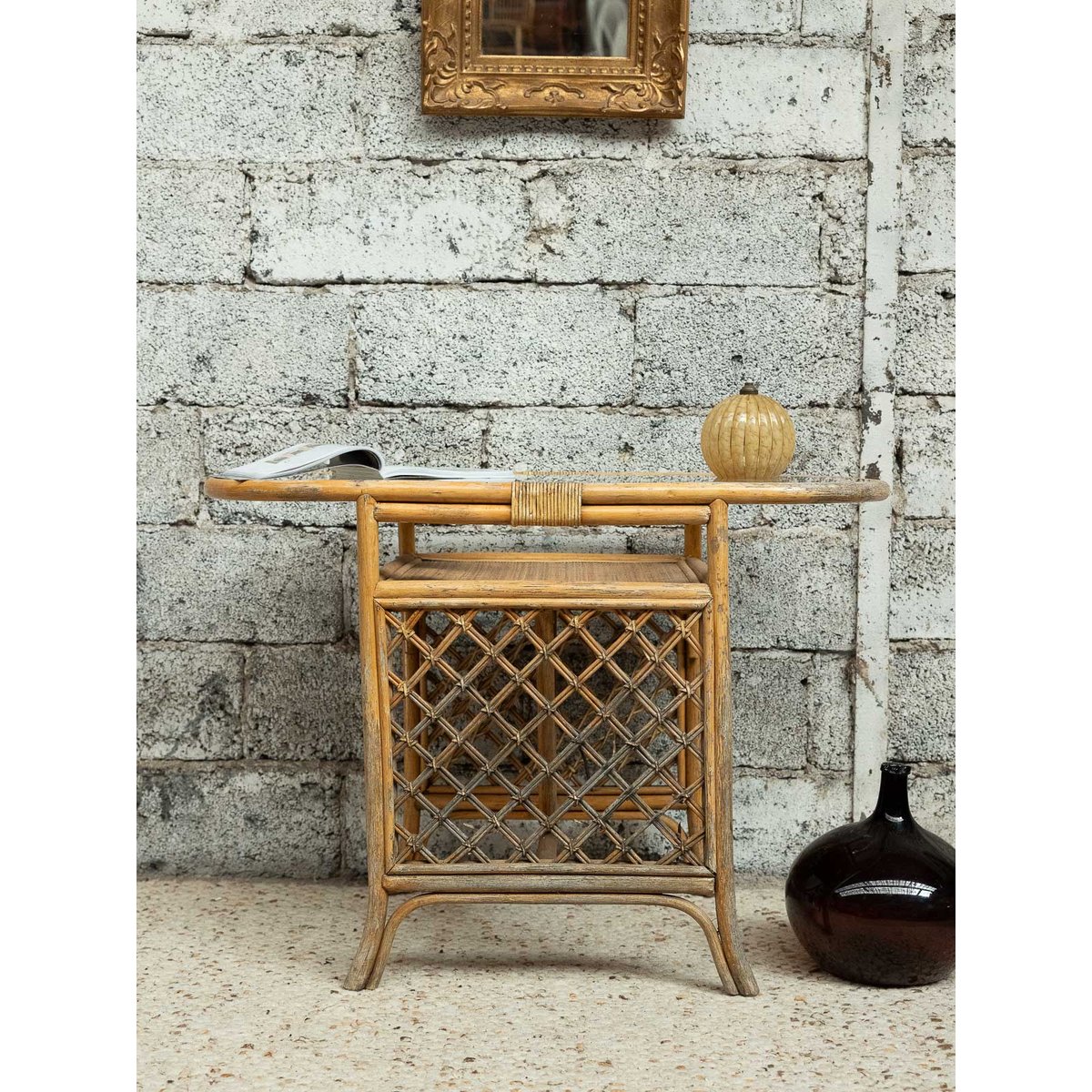 Table d'appoint en rotin Francine N°1483 - Bon état beige, DEBONGOUT