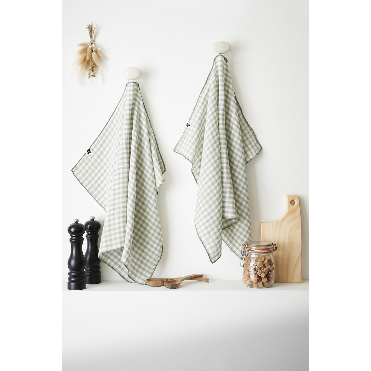 Lot de 2 essuie-mains en gaze de coton Vickie vichy eucalyptus, EDEN