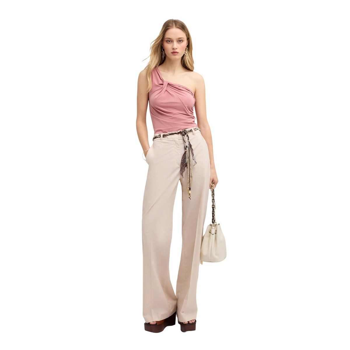 Top asymétrique à une épaule avec drapé rosa cipria, MOTIVI