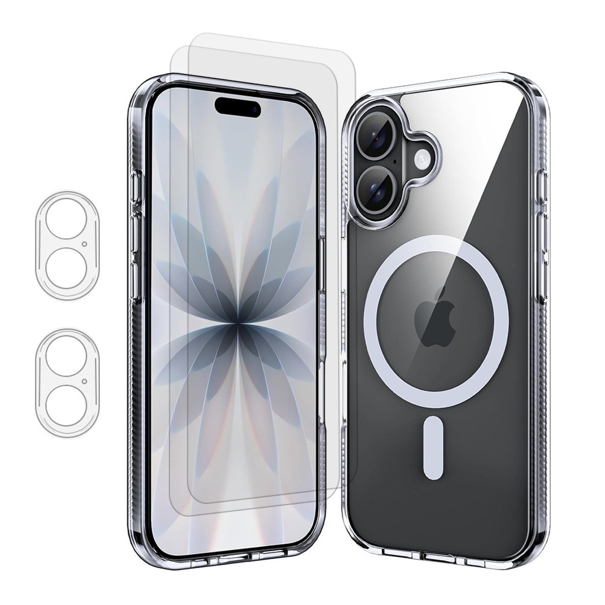 Coque Anti-choc compatible Magsafe pour iPhone 17 Transparente + 2 protections écran et 2 protections objectif caméra transparent, EVETANE