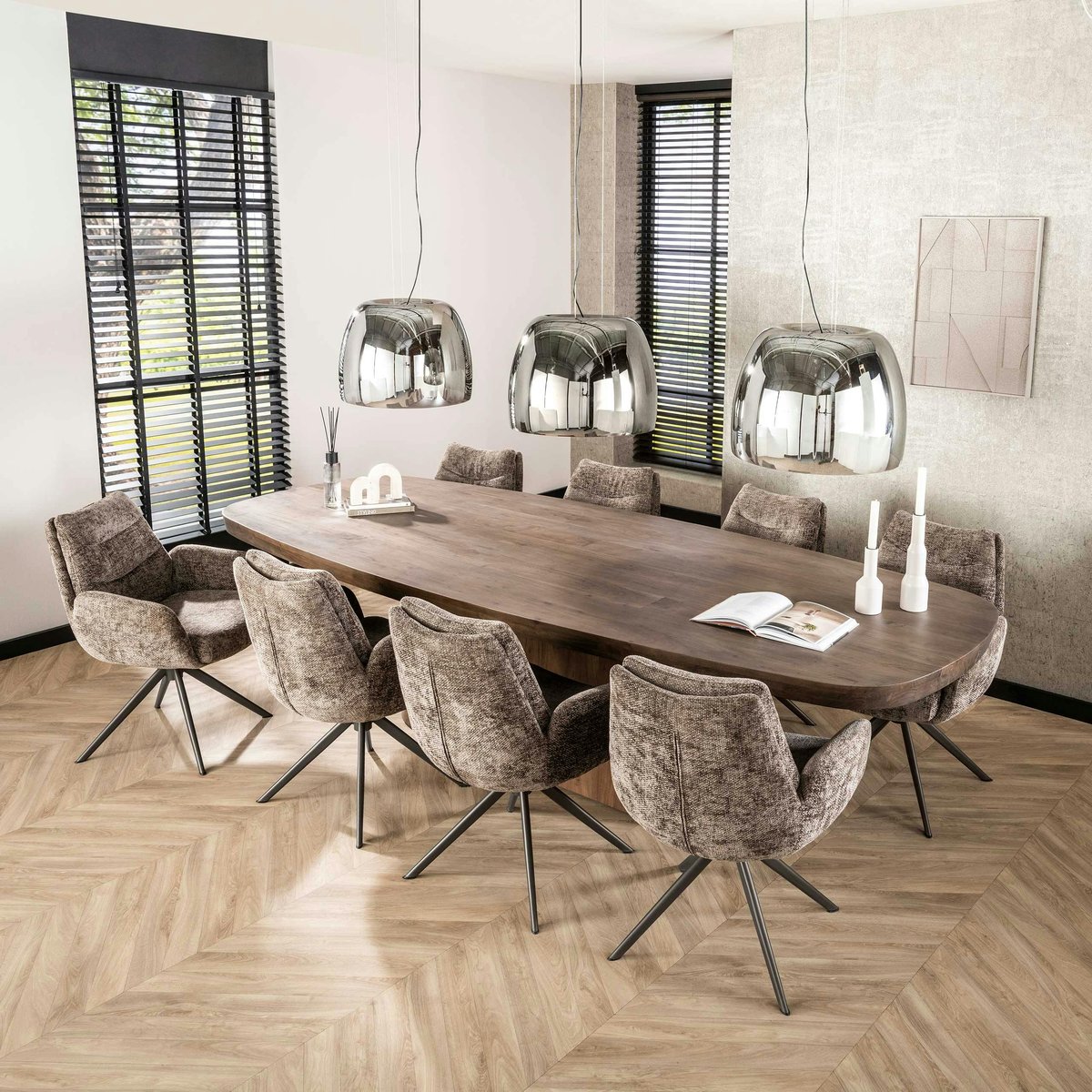Fauteuil pivotant (lot de 2) tissu chenille TAJ taupe, PIER IMPORT