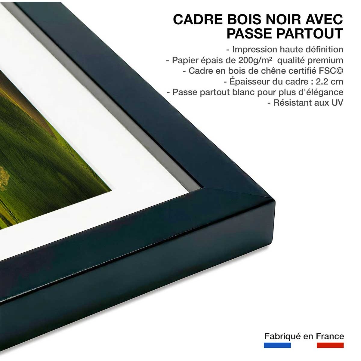 Affiche Colline USA affiche + cadre en bois - noir, HEXOA