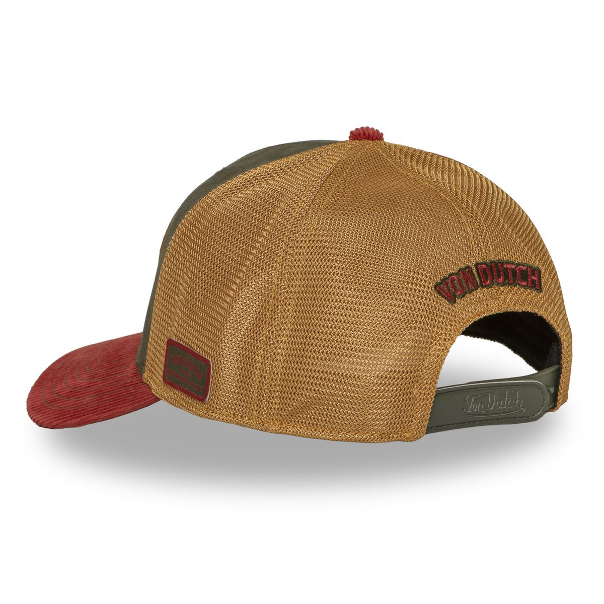 Casquette Trucker S-CURVED rouge/orange/kaki foncé/moutarde, VON DUTCH