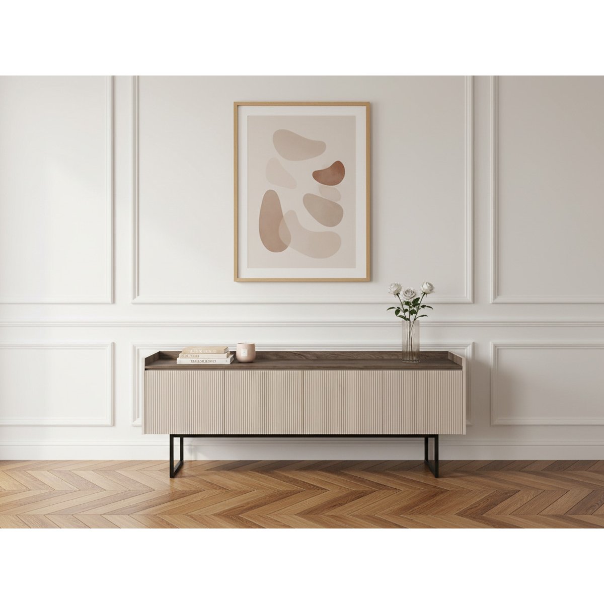 Meuble TV 166 cm panneaux de particules, LOUNA beige, BOBOCHIC