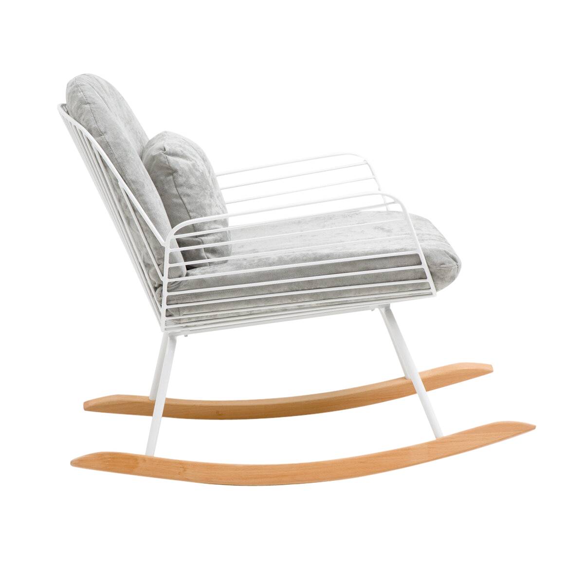 Rocking chair en métal et tissu ETHAN gris, MADE IN MEUBLES